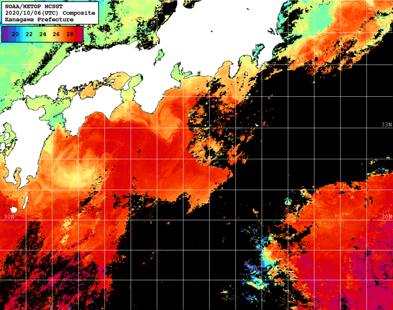 NOAA、MetOp 人工衛星画像 検索結果, 水温分布を図示