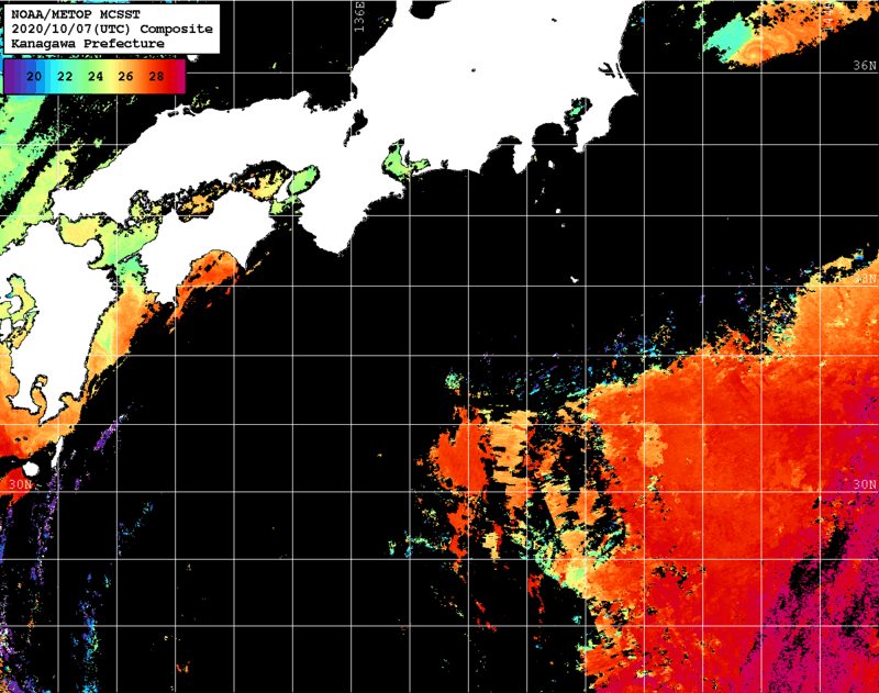 NOAA、MetOp 人工衛星画像 検索結果, 水温分布を図示