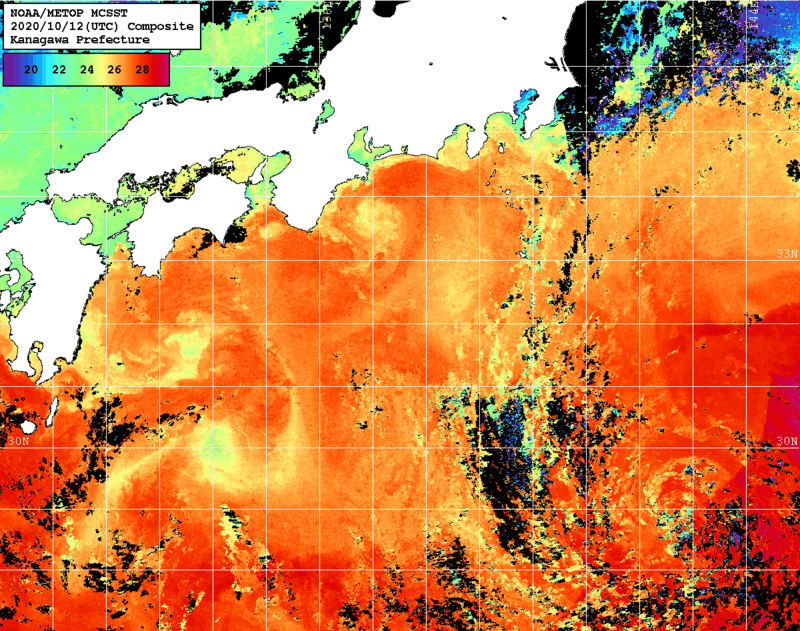 NOAA、MetOp 人工衛星画像 検索結果, 水温分布を図示
