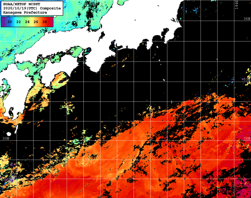 NOAA、MetOp 人工衛星画像 検索結果, 水温分布を図示