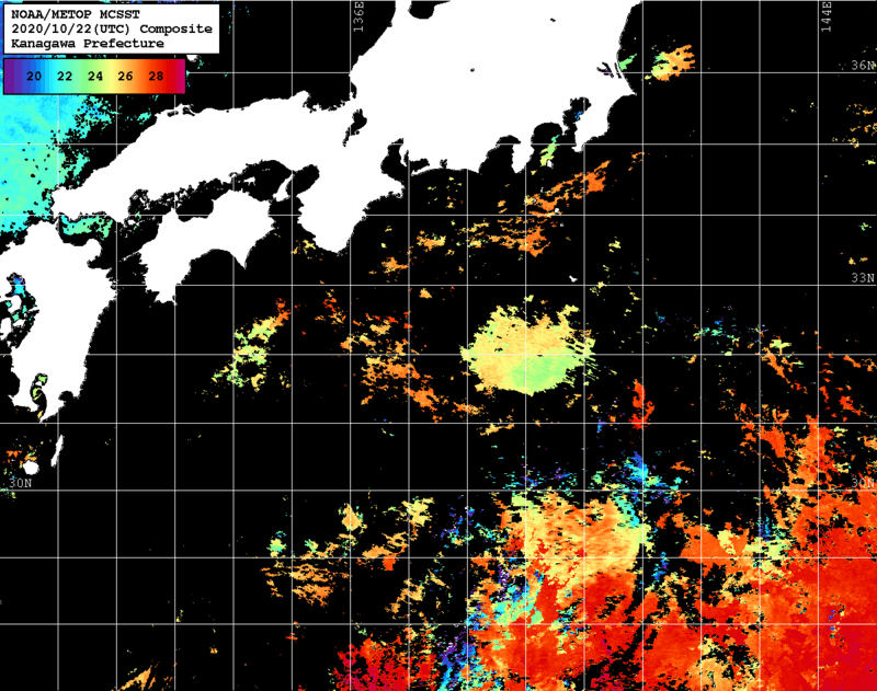 NOAA、MetOp 人工衛星画像 検索結果, 水温分布を図示