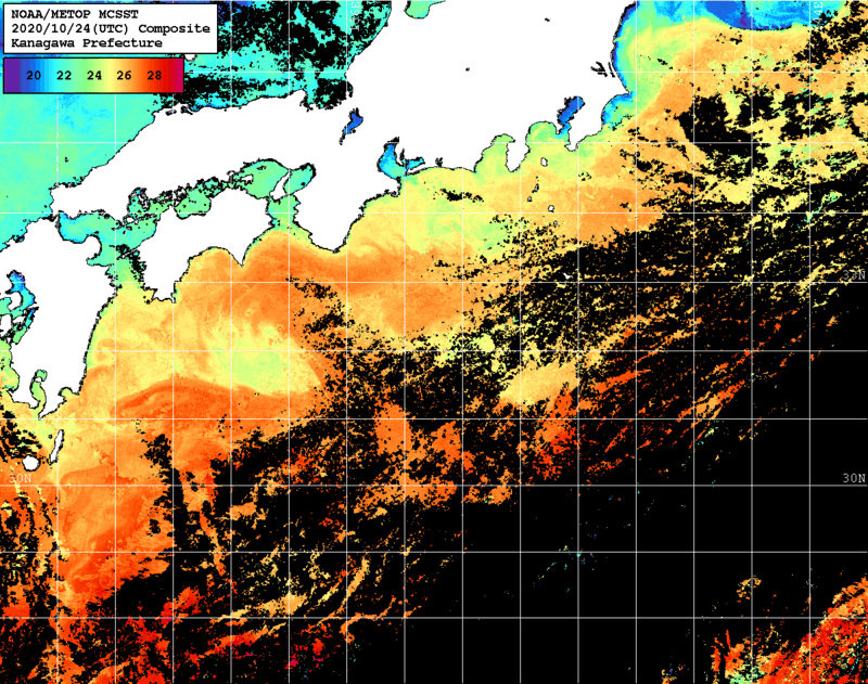 NOAA、MetOp 人工衛星画像 検索結果, 水温分布を図示
