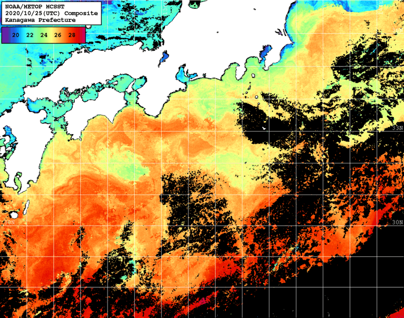 NOAA、MetOp 人工衛星画像 検索結果, 水温分布を図示