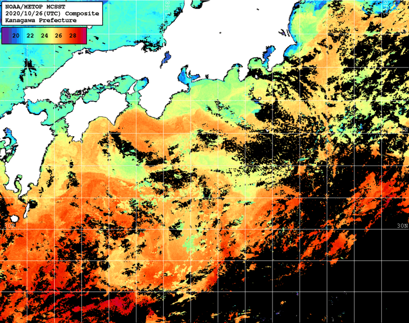 NOAA、MetOp 人工衛星画像 検索結果, 水温分布を図示