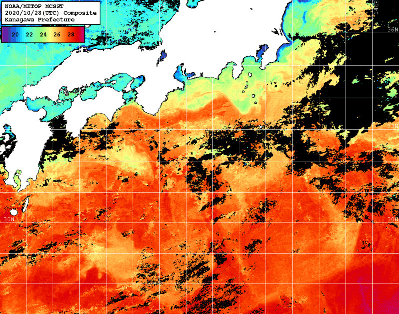 NOAA、MetOp 人工衛星画像 検索結果, 水温分布を図示