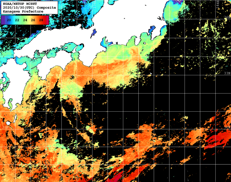 NOAA、MetOp 人工衛星画像 検索結果, 水温分布を図示