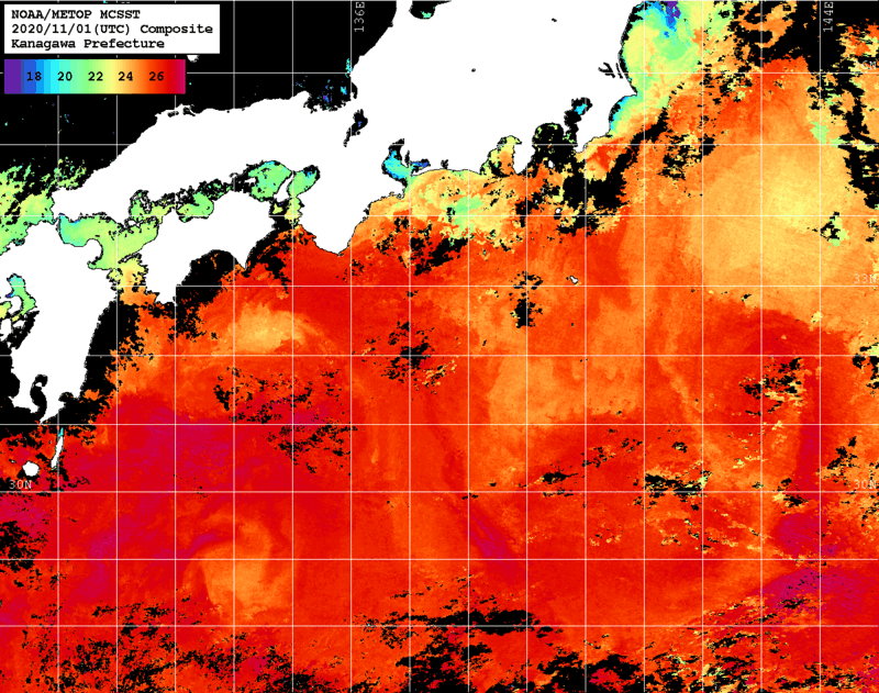 NOAA、MetOp 人工衛星画像 検索結果, 水温分布を図示