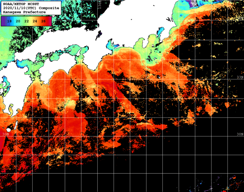NOAA、MetOp 人工衛星画像 検索結果, 水温分布を図示