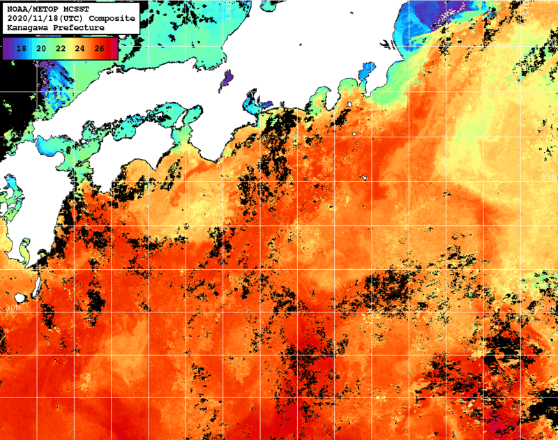 NOAA、MetOp 人工衛星画像 検索結果, 水温分布を図示