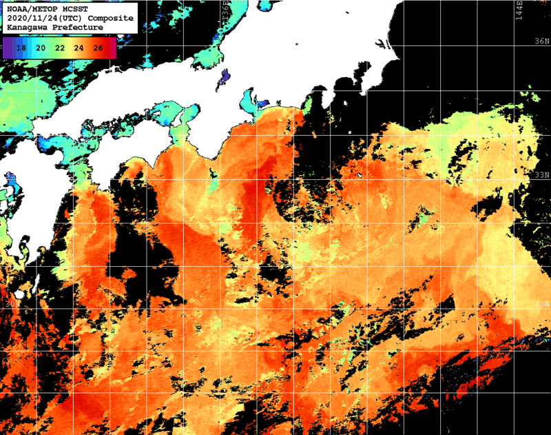 NOAA、MetOp 人工衛星画像 検索結果, 水温分布を図示