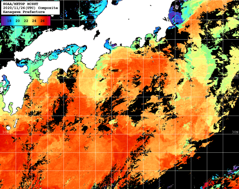 NOAA、MetOp 人工衛星画像 検索結果, 水温分布を図示