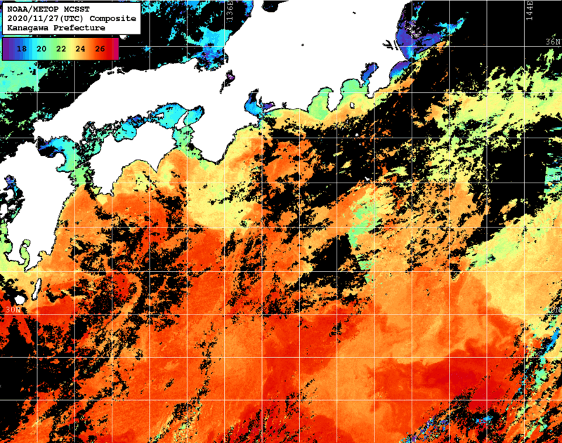 NOAA、MetOp 人工衛星画像 検索結果, 水温分布を図示