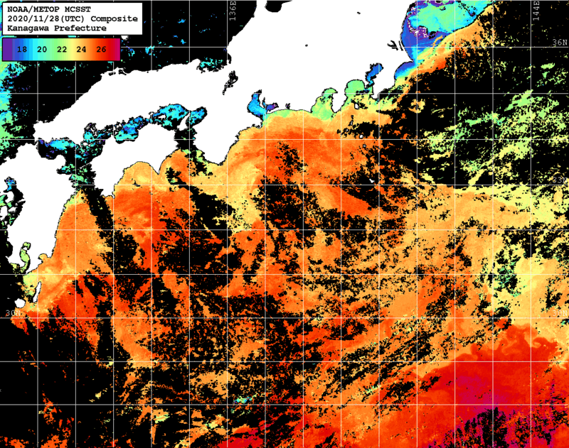 NOAA、MetOp 人工衛星画像 検索結果, 水温分布を図示