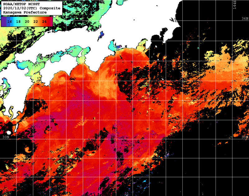 NOAA、MetOp 人工衛星画像 検索結果, 水温分布を図示