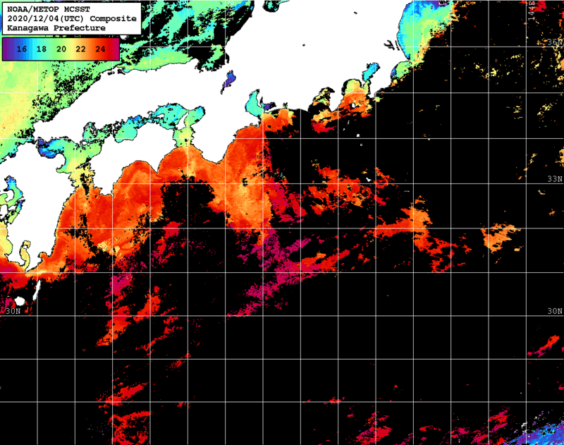 NOAA、MetOp 人工衛星画像 検索結果, 水温分布を図示