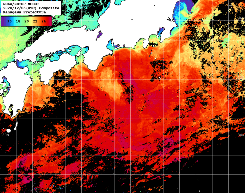 NOAA、MetOp 人工衛星画像 検索結果, 水温分布を図示