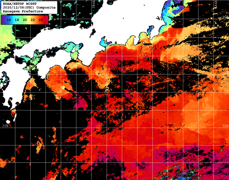 NOAA、MetOp 人工衛星画像 検索結果, 水温分布を図示