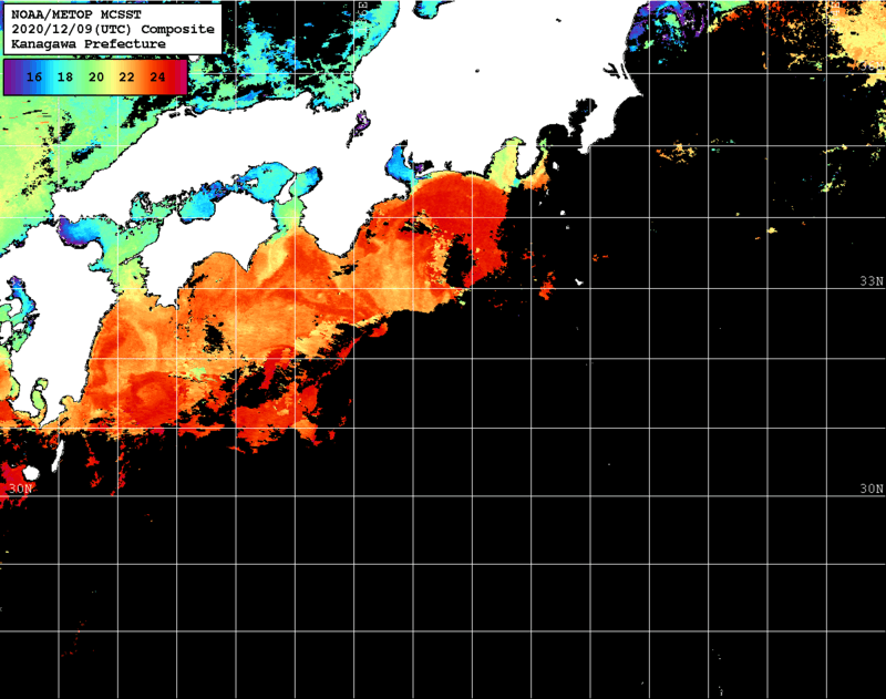 NOAA、MetOp 人工衛星画像 検索結果, 水温分布を図示