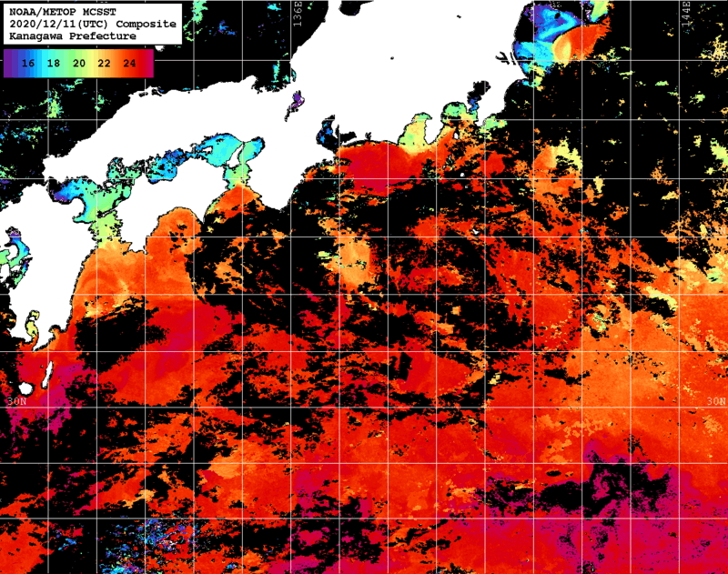 NOAA、MetOp 人工衛星画像 検索結果, 水温分布を図示