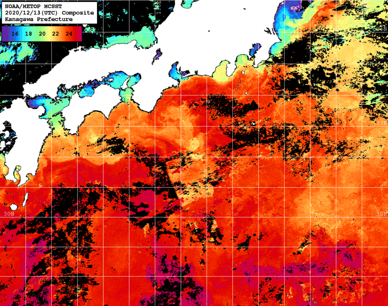NOAA、MetOp 人工衛星画像 検索結果, 水温分布を図示
