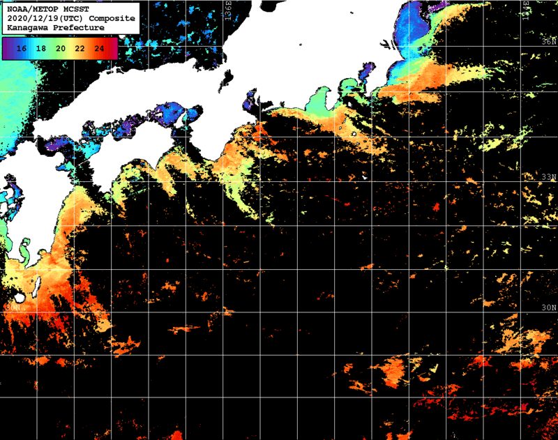 NOAA、MetOp 人工衛星画像 検索結果, 水温分布を図示