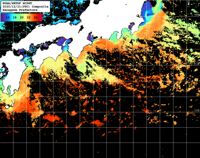 NOAA、MetOp 人工衛星画像 検索結果, 水温分布を図示