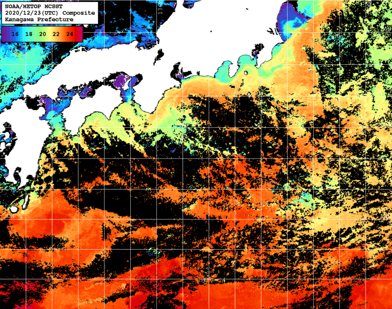 NOAA、MetOp 人工衛星画像 検索結果, 水温分布を図示