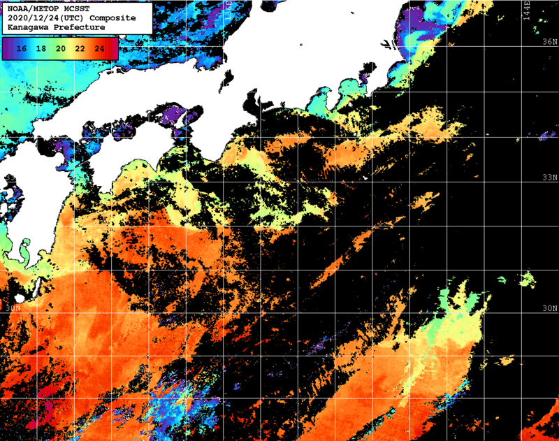 NOAA、MetOp 人工衛星画像 検索結果, 水温分布を図示