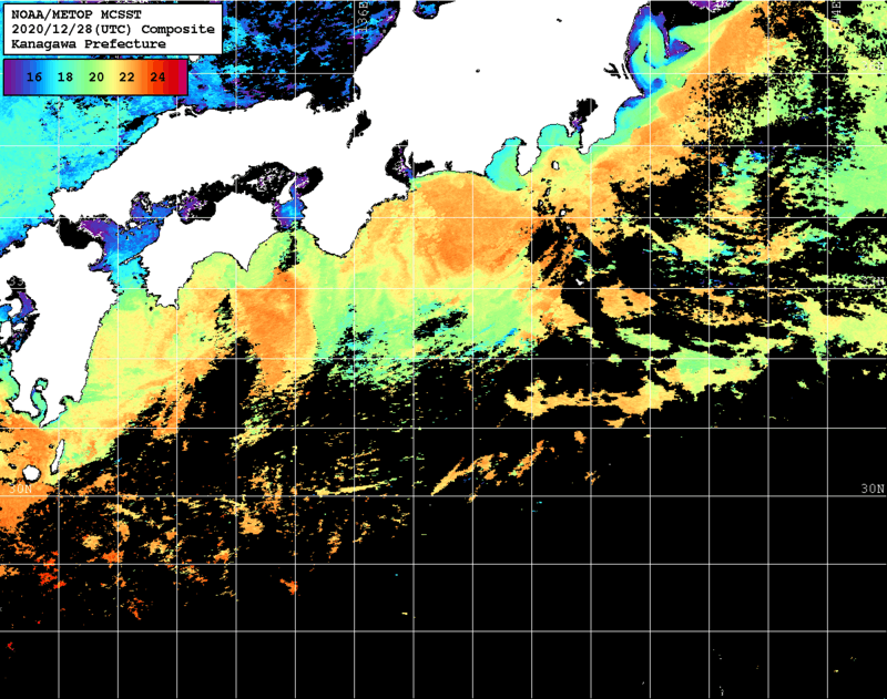 NOAA、MetOp 人工衛星画像 検索結果, 水温分布を図示