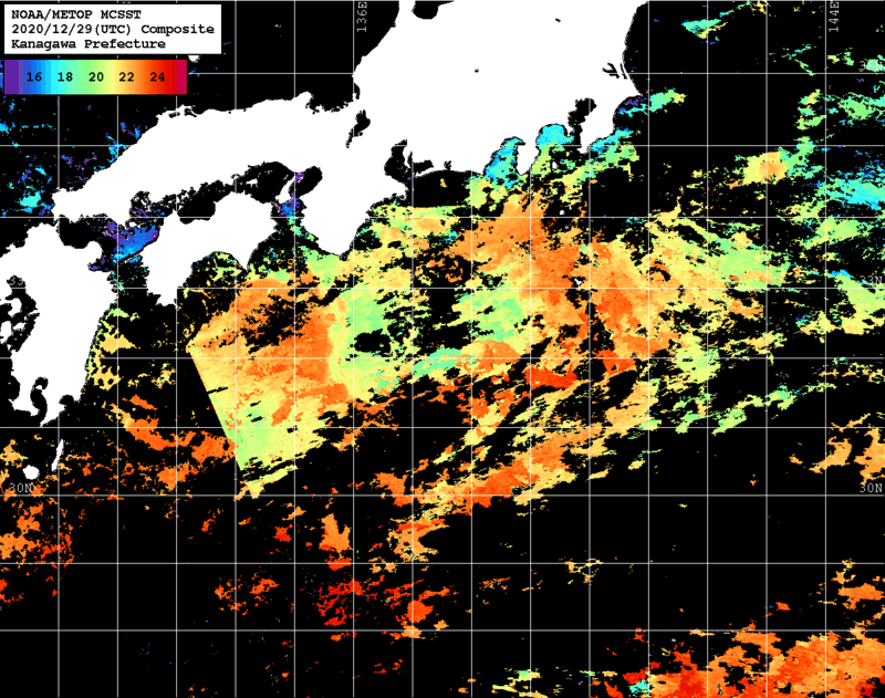 NOAA、MetOp 人工衛星画像 検索結果, 水温分布を図示