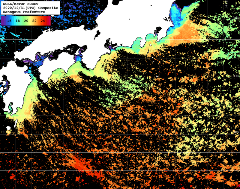 NOAA、MetOp 人工衛星画像 検索結果, 水温分布を図示