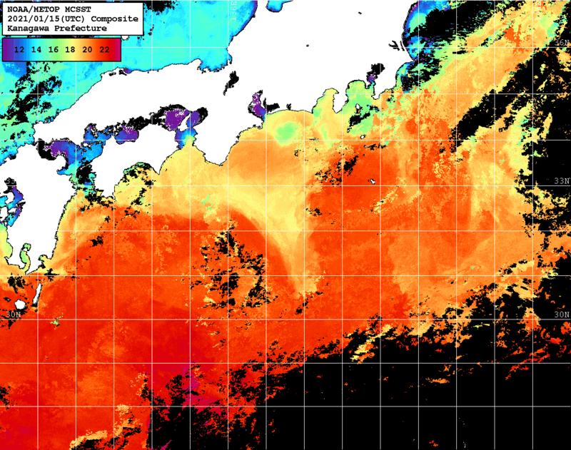 NOAA、MetOp 人工衛星画像 検索結果, 水温分布を図示