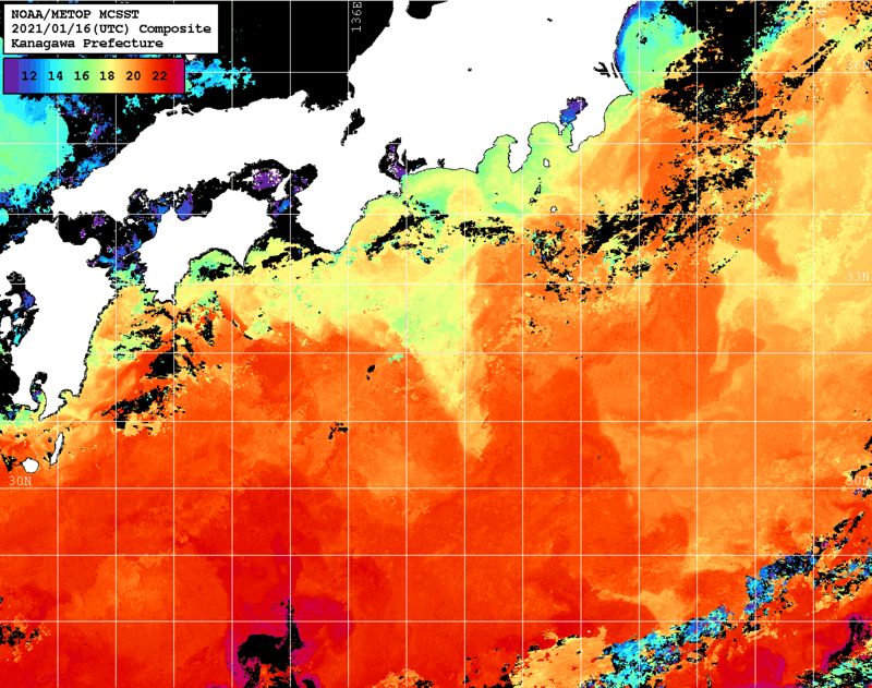 NOAA、MetOp 人工衛星画像 検索結果, 水温分布を図示