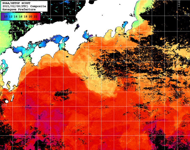 NOAA、MetOp 人工衛星画像 検索結果, 水温分布を図示