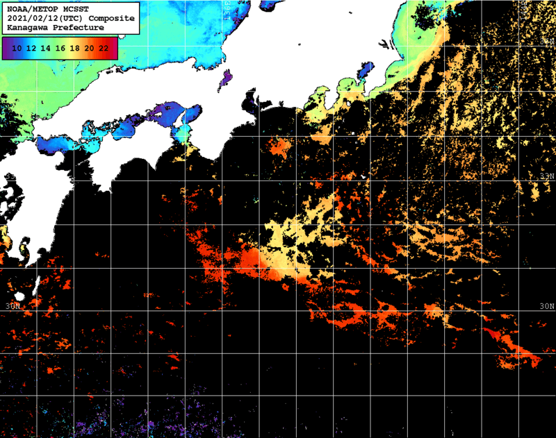 NOAA、MetOp 人工衛星画像 検索結果, 水温分布を図示
