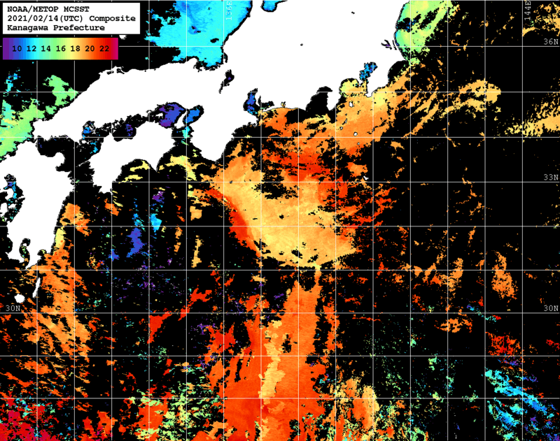 NOAA、MetOp 人工衛星画像 検索結果, 水温分布を図示