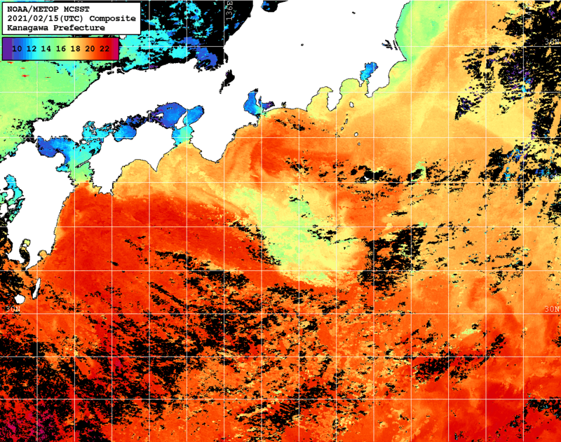 NOAA、MetOp 人工衛星画像 検索結果, 水温分布を図示