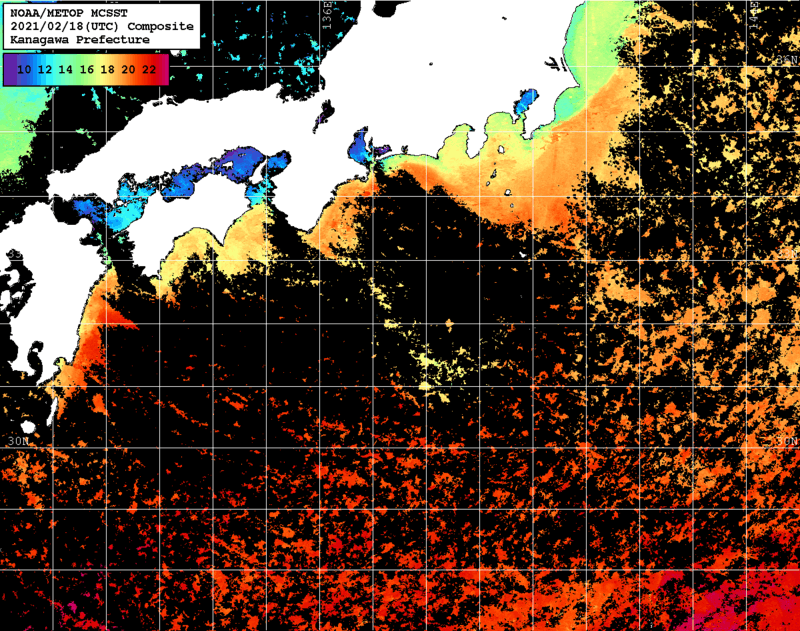 NOAA、MetOp 人工衛星画像 検索結果, 水温分布を図示