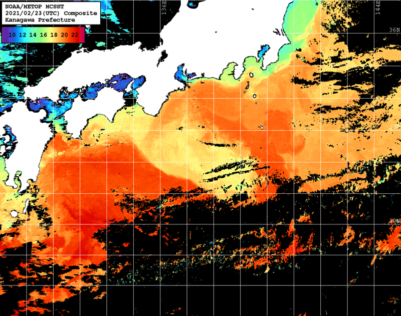 NOAA、MetOp 人工衛星画像 検索結果, 水温分布を図示