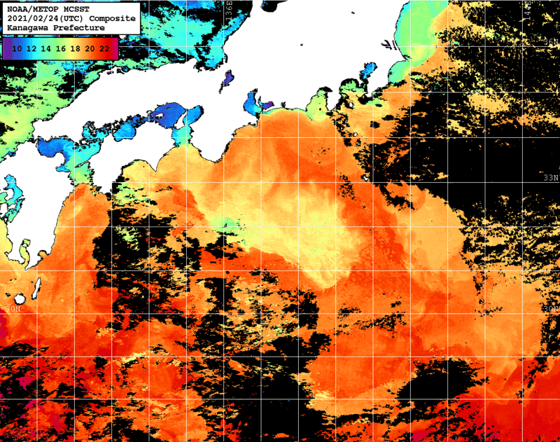 NOAA、MetOp 人工衛星画像 検索結果, 水温分布を図示