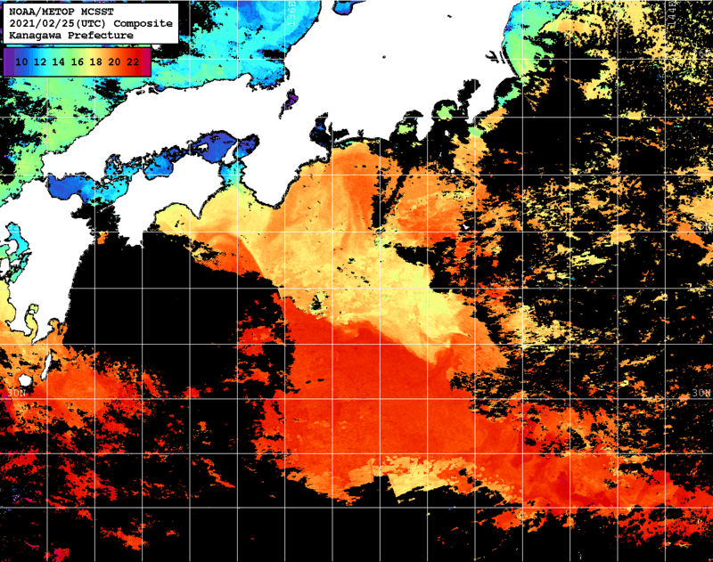 NOAA、MetOp 人工衛星画像 検索結果, 水温分布を図示