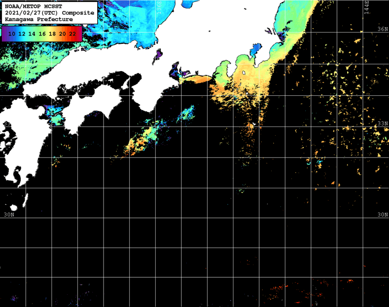 NOAA、MetOp 人工衛星画像 検索結果, 水温分布を図示