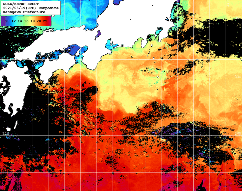 NOAA、MetOp 人工衛星画像 検索結果, 水温分布を図示