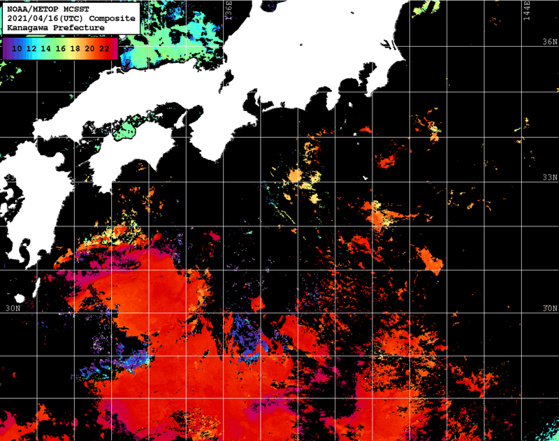NOAA、MetOp 人工衛星画像 検索結果, 水温分布を図示