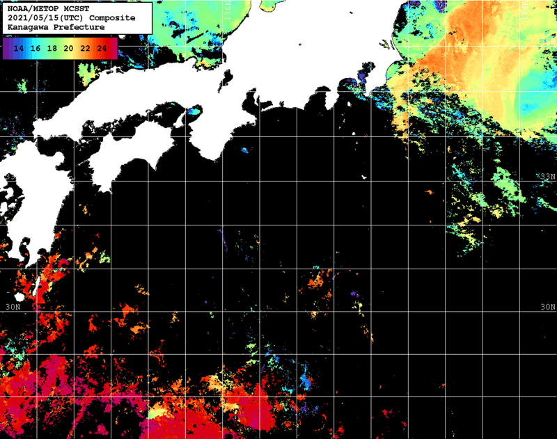 NOAA、MetOp 人工衛星画像 検索結果, 水温分布を図示