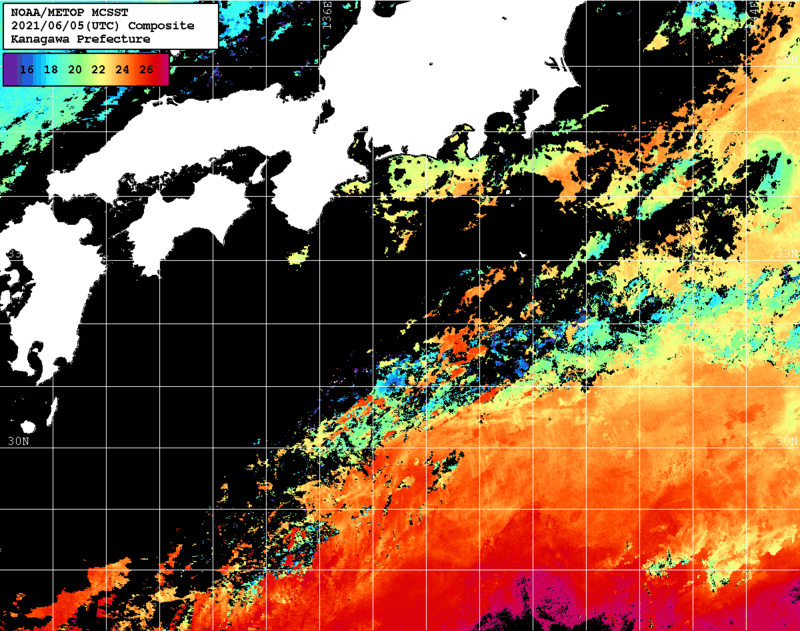 NOAA、MetOp 人工衛星画像 検索結果, 水温分布を図示