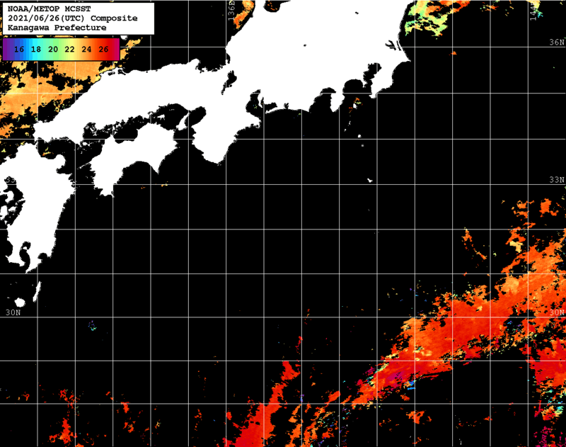 NOAA、MetOp 人工衛星画像 検索結果, 水温分布を図示
