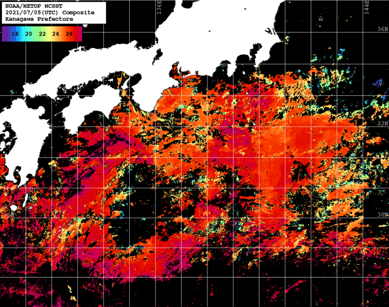 NOAA、MetOp 人工衛星画像 検索結果, 水温分布を図示