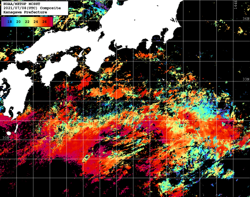 NOAA、MetOp 人工衛星画像 検索結果, 水温分布を図示
