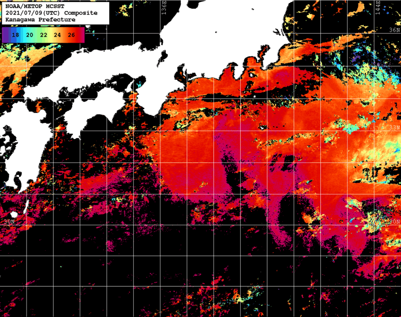 NOAA、MetOp 人工衛星画像 検索結果, 水温分布を図示